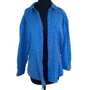 Pilcro Anthropologie blue chambray patterned cotton button down shirt size XS